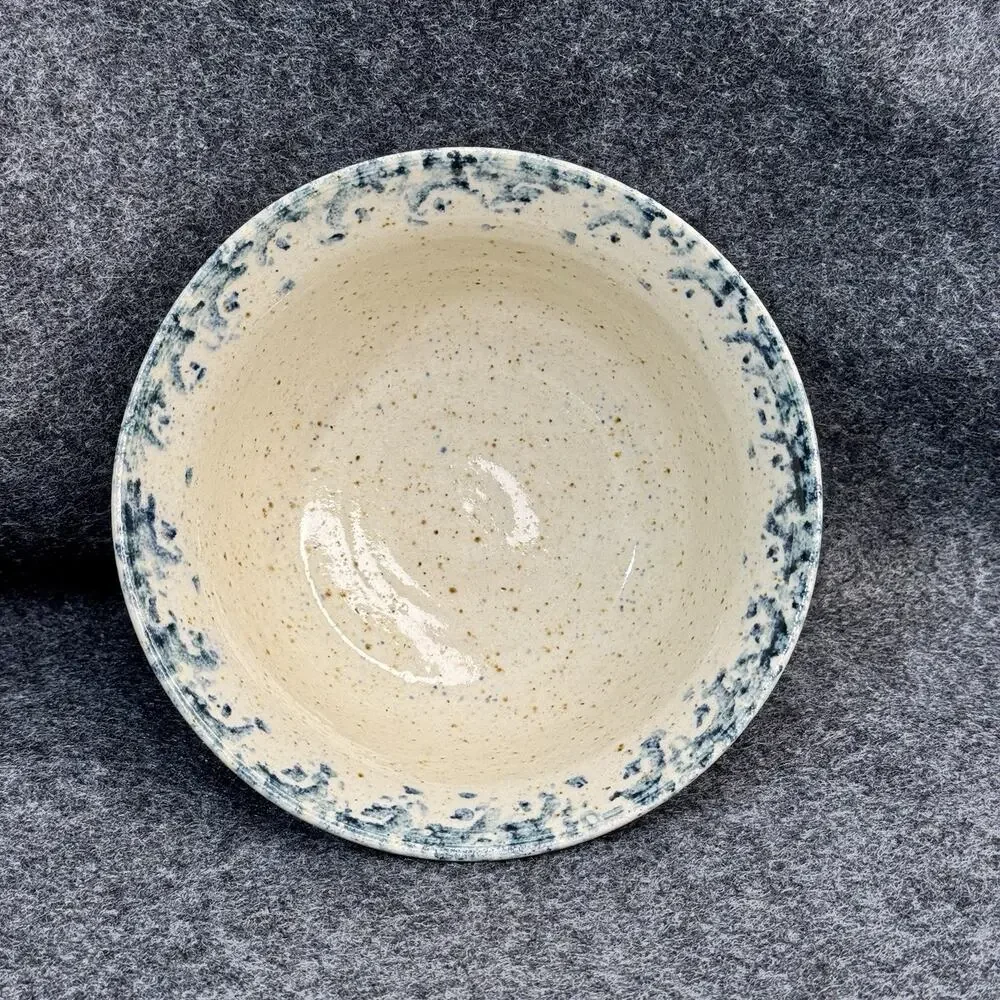 VTG Western American Pottery Blue Spongeware White Stoneware Bowl Rustic Country